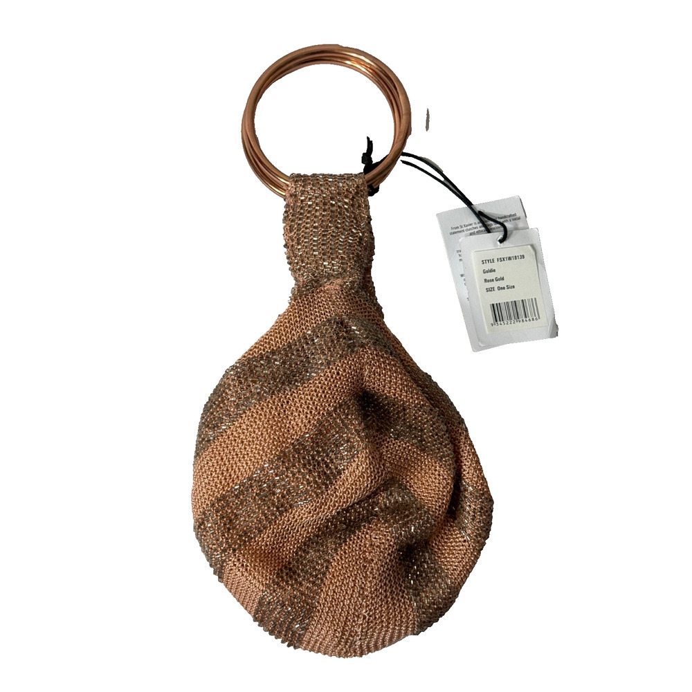 From St Xavier Goldie Rose Gold Beaded Ring Handle Evening Bag NWT Cocktail Purs
